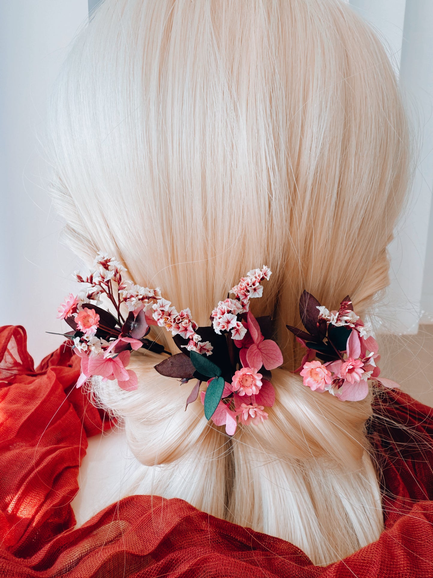 Burgundy hair floral pins