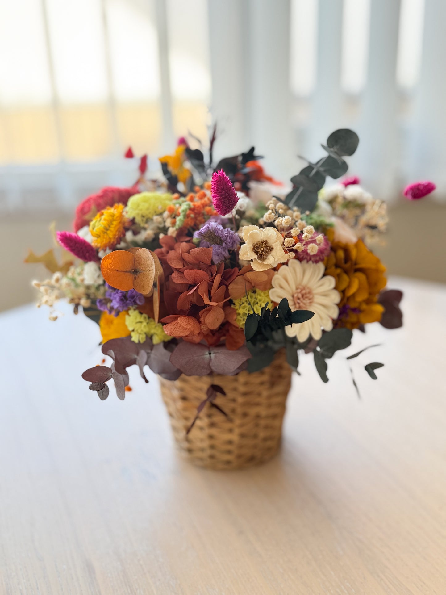 Everlasting Dried Flower Arrangement in Basket