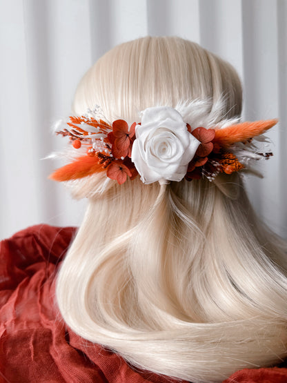 Terracotta & Burnt Orange Dried Flower Hair Comb – Boho Bridal Hairpiece