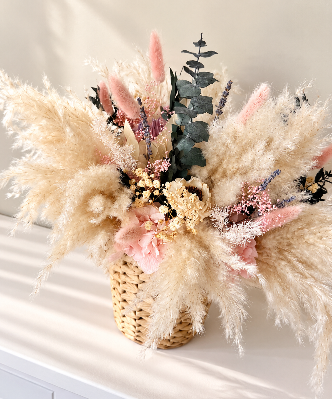 Everlasting Ivory Dried Flower Arrangement in Basket