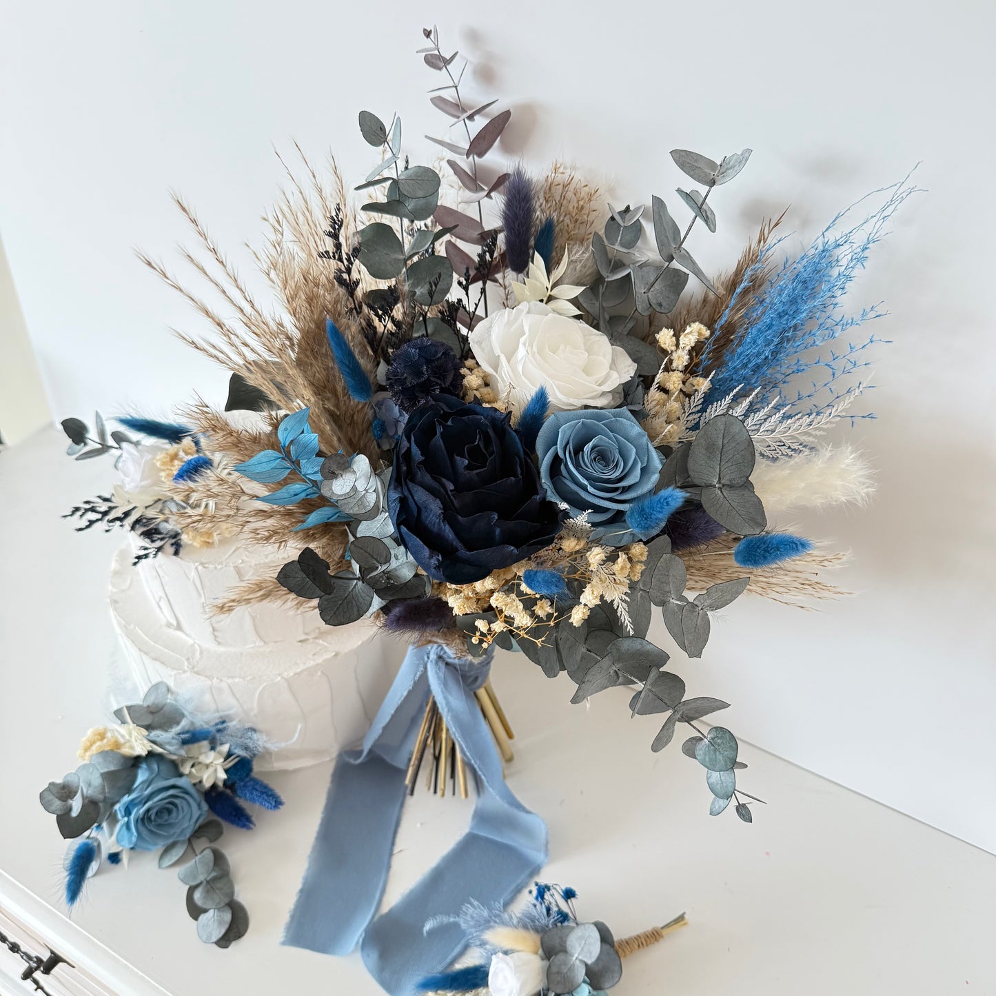 Dried Bridal Bouquet - Elegance and Bohemian Blue