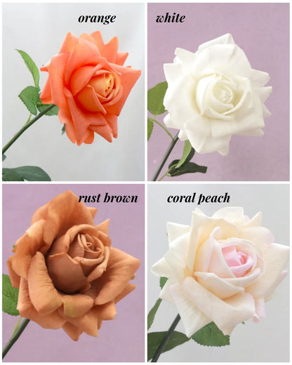 White Silk Rose Bridal Bouquet, Classic Modern Real-Touch Reflex Roses