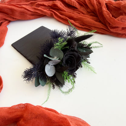 Black Pocket Boutonniere Wedding Groom Boutonnière Black Dark Purple Square Groomsmen Pocket Boutonniere Black Plum Gothic Boutonniere