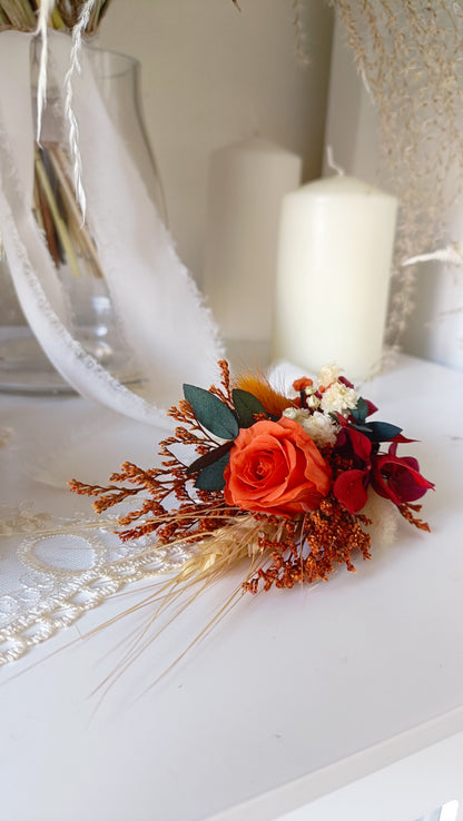 Dried rustic boutonniere with orange rose