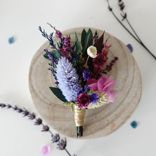 Lavender & Plum Dried Flower Boutonniere | Boho Wedding Buttonhole Australia

