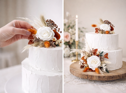 wedding cake with floral decorations on a white background
