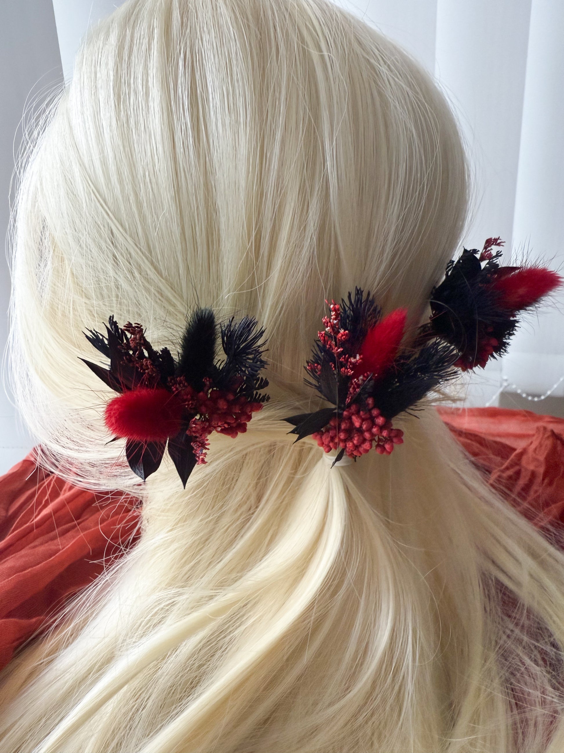 Burgundy and black dried flower wedding bouquet with preserved roses and eucalyptus, moody bridal bouquet.