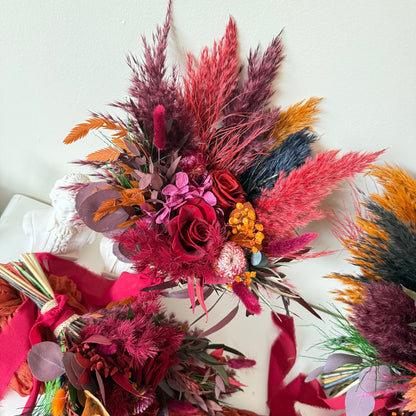 Dried burgundy bridesmaids bouquet