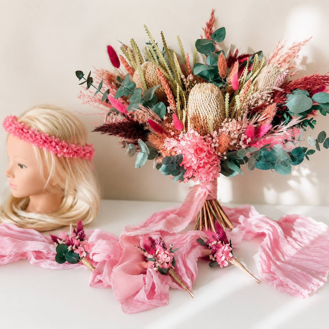 Australian Native Wedding Flower Set | Pink & Green