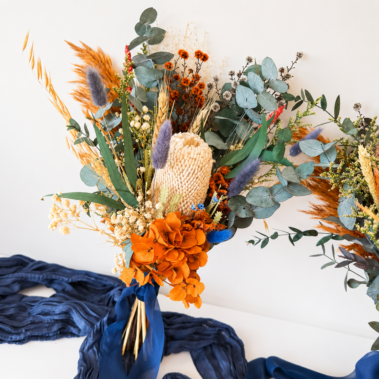 Navy Blue and Burnt Orange Australian Native Wedding Flowers
