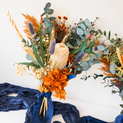 Navy Blue and Burnt Orange Australian Native Wedding Flowers