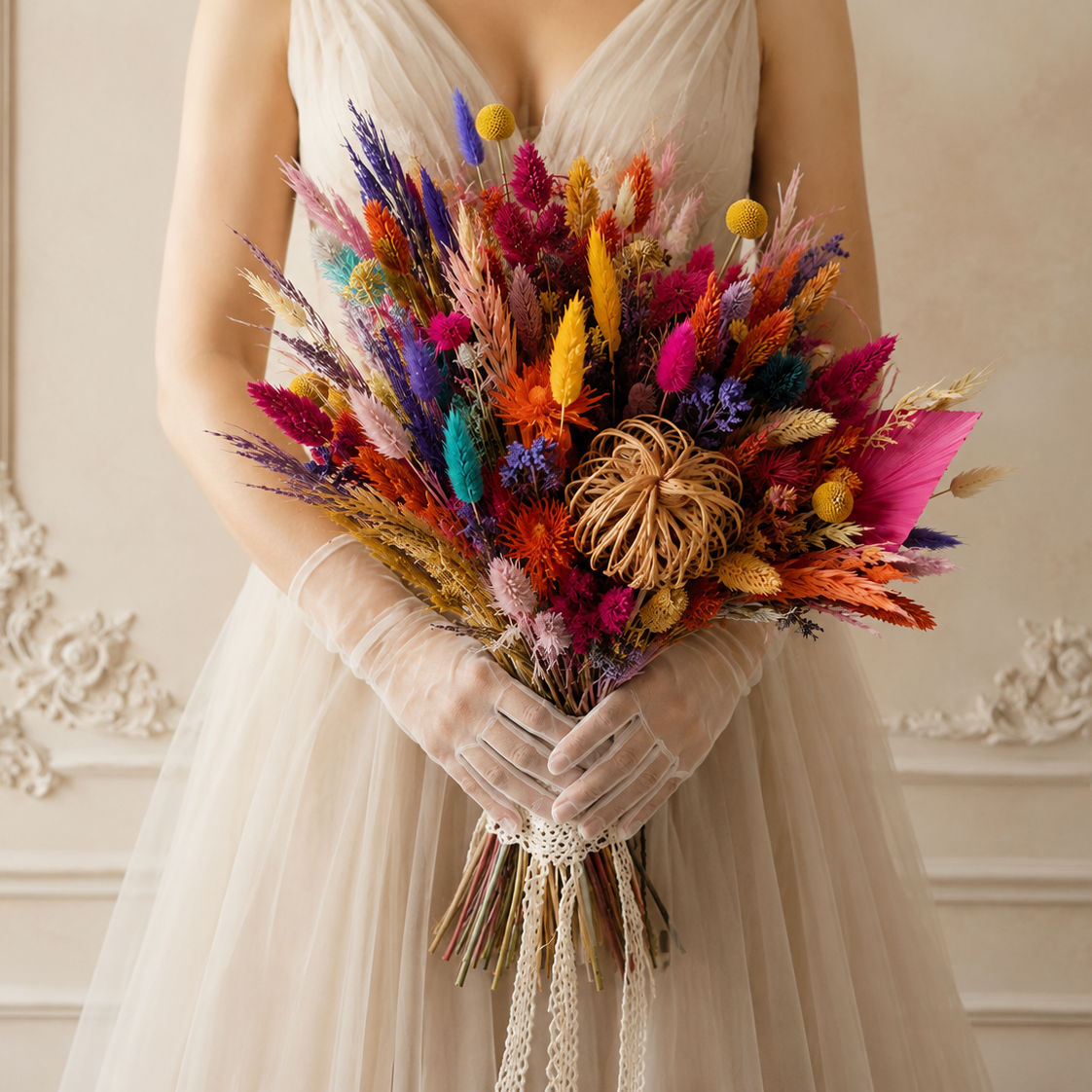 Festival Whimsical Electric Bridal Bouquet, Statement Luxe Playful Wedding Flowers