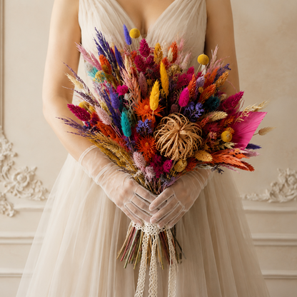 Festival Whimsical Electric Bridal Bouquet, Statement Luxe Playful Wedding Flowers