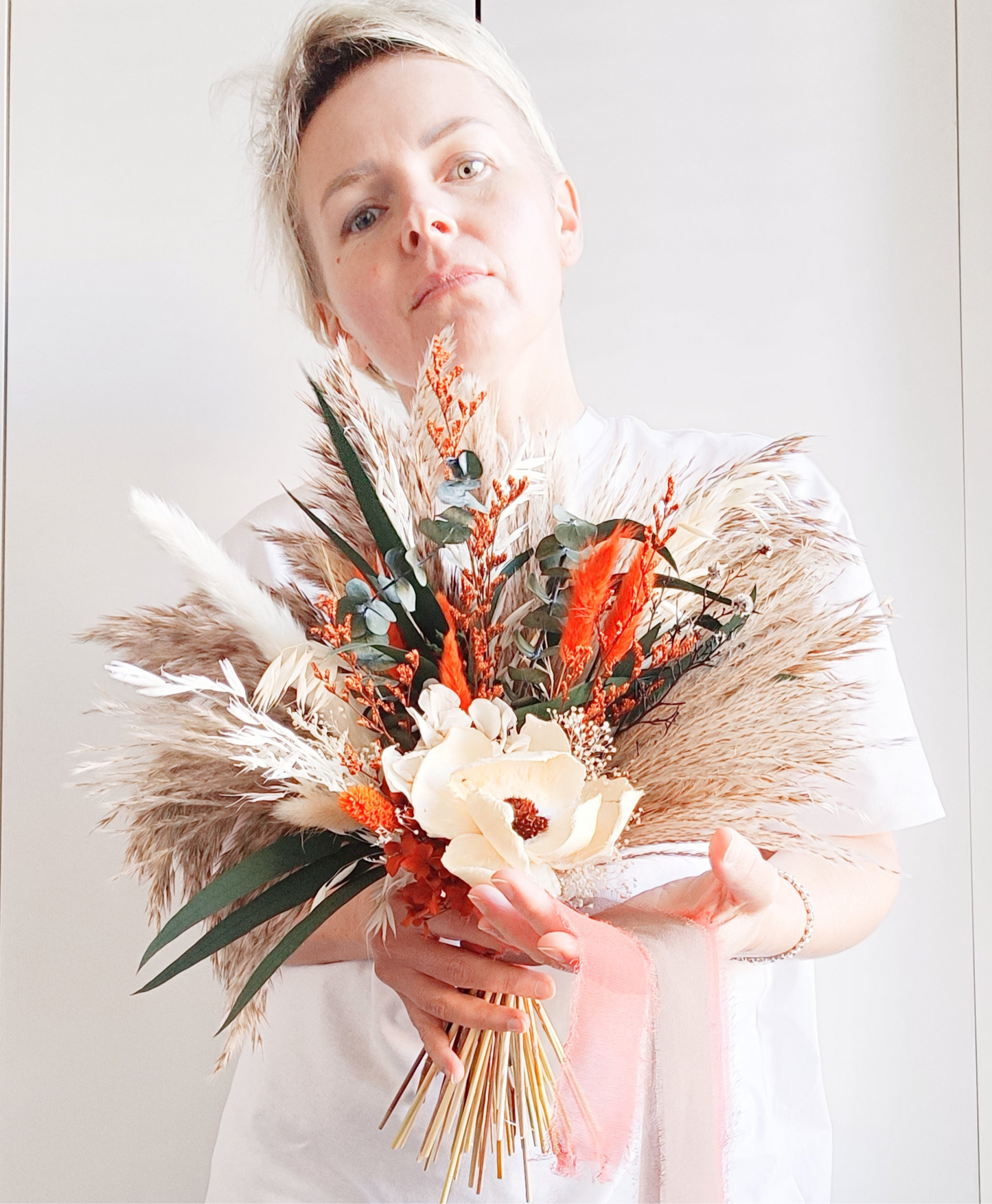 Dried Bridal Bouquet Orange and Green