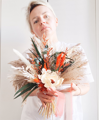 Dried Bridal Bouquet Orange and Green