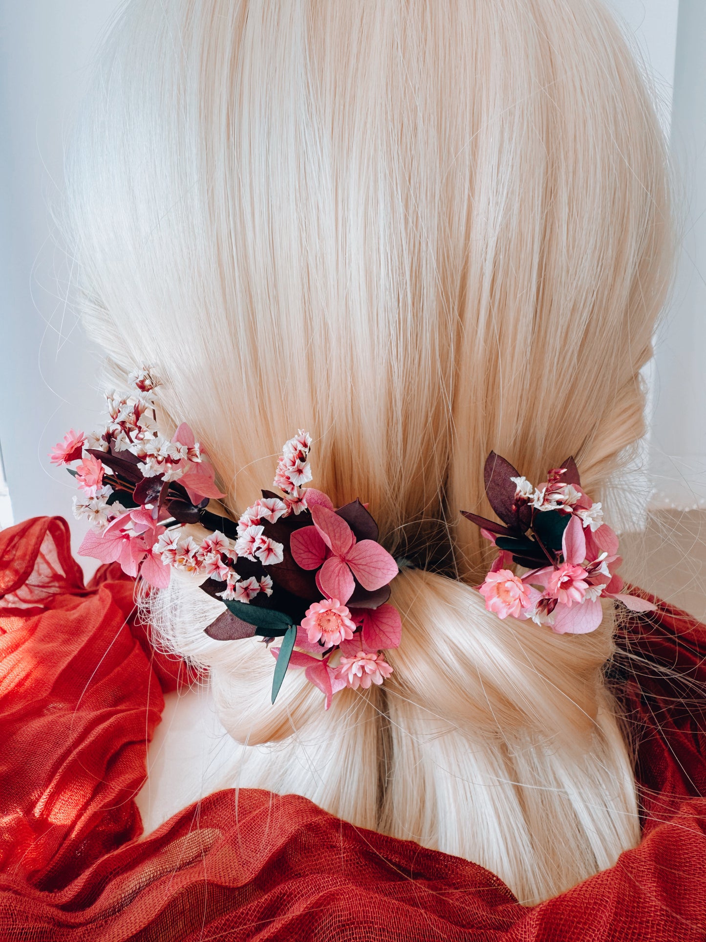 Pink with burgundy flora hair pins set