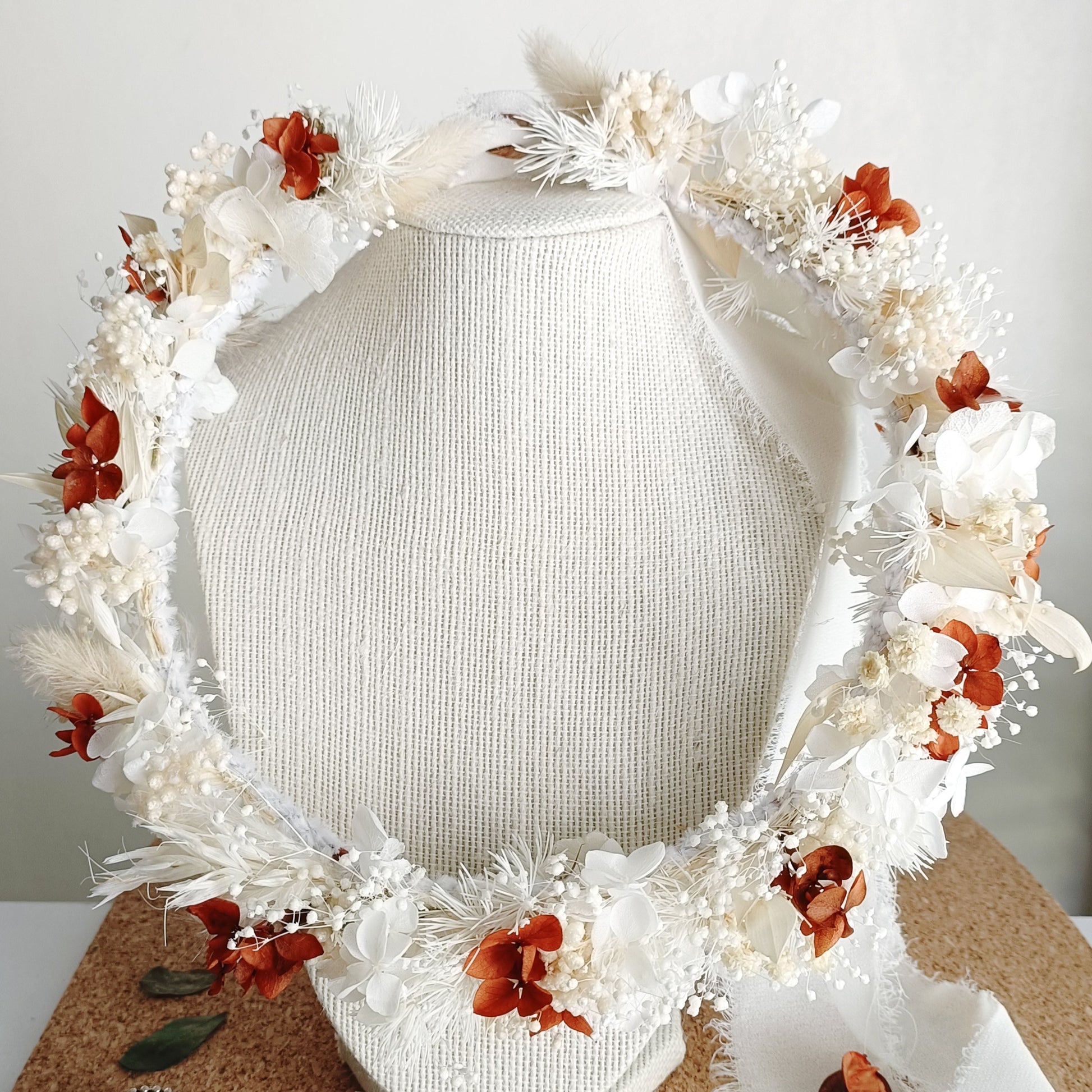 Boho Dried Floral Crown – Terracotta & White