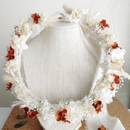 Boho Dried Floral Crown – Terracotta & White