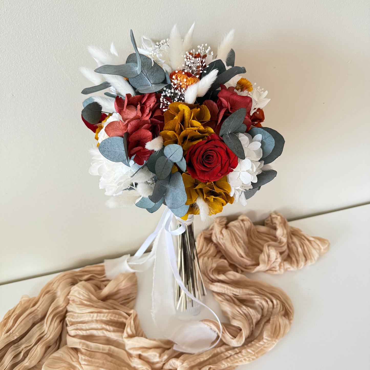 Dried Wedding Flowers with Preserved Roses and Eucalyptus