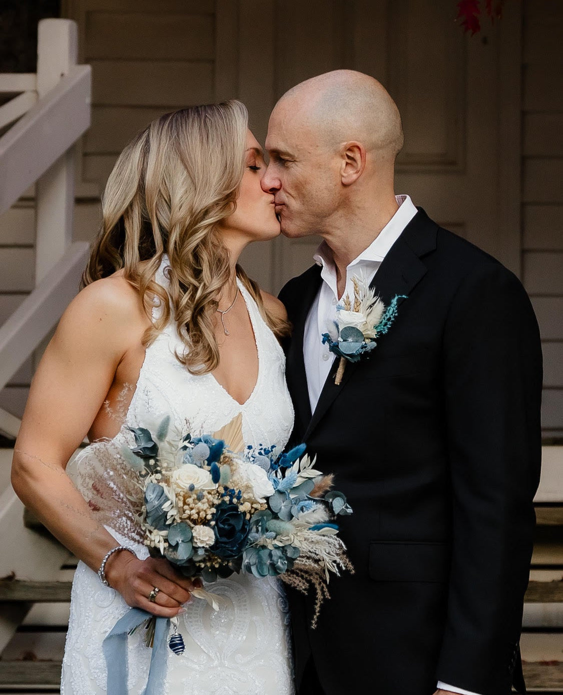 Dusty blue dried bridal bouquet