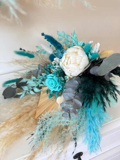 Teal and Aqua Boho Bridal Bouquet with Sola Peony and Rose