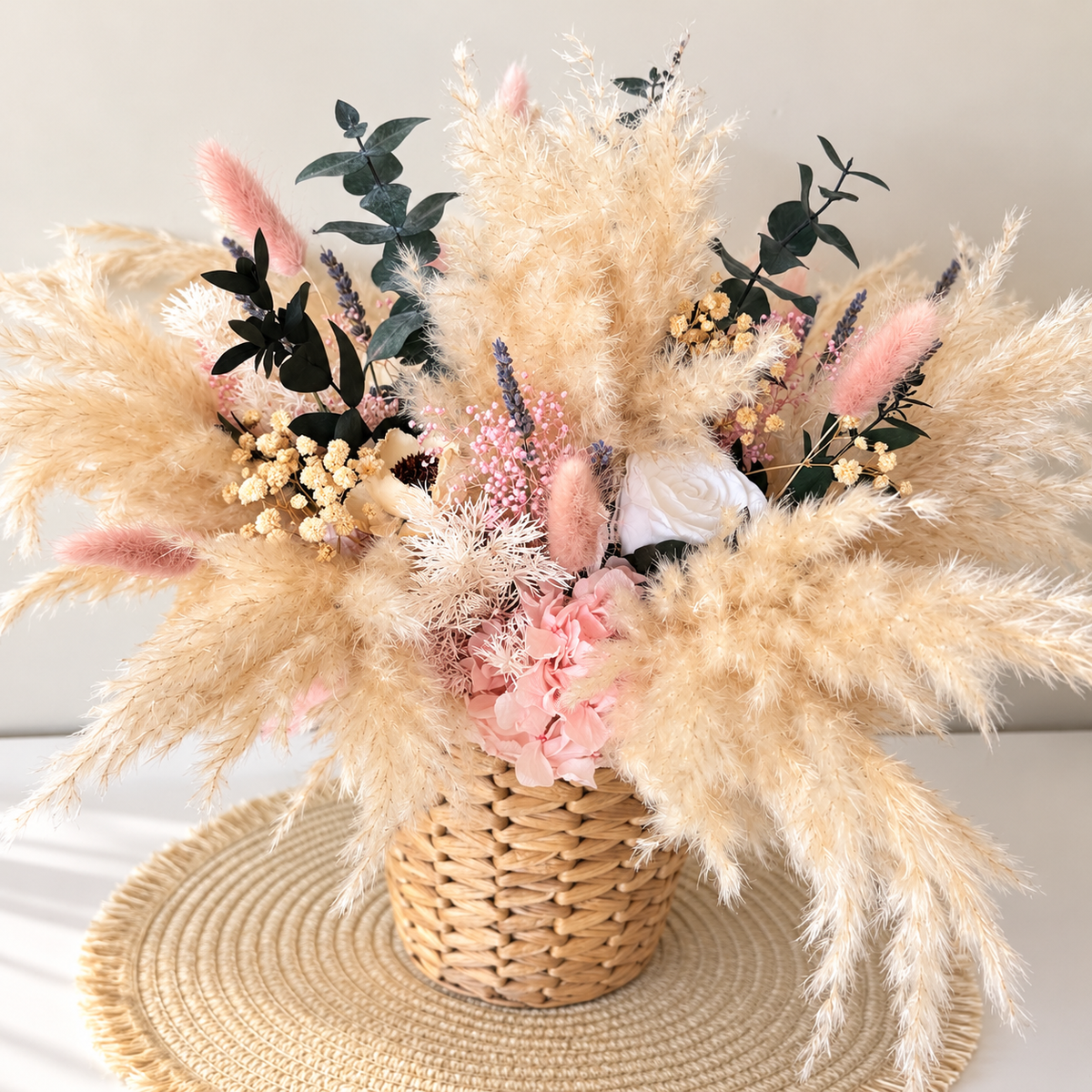 Everlasting Ivory Dried Flower Arrangement in Basket
