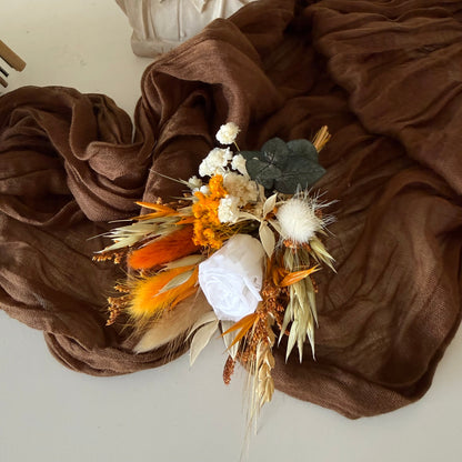 Ivory Boho boutonniere with Preserved Roses