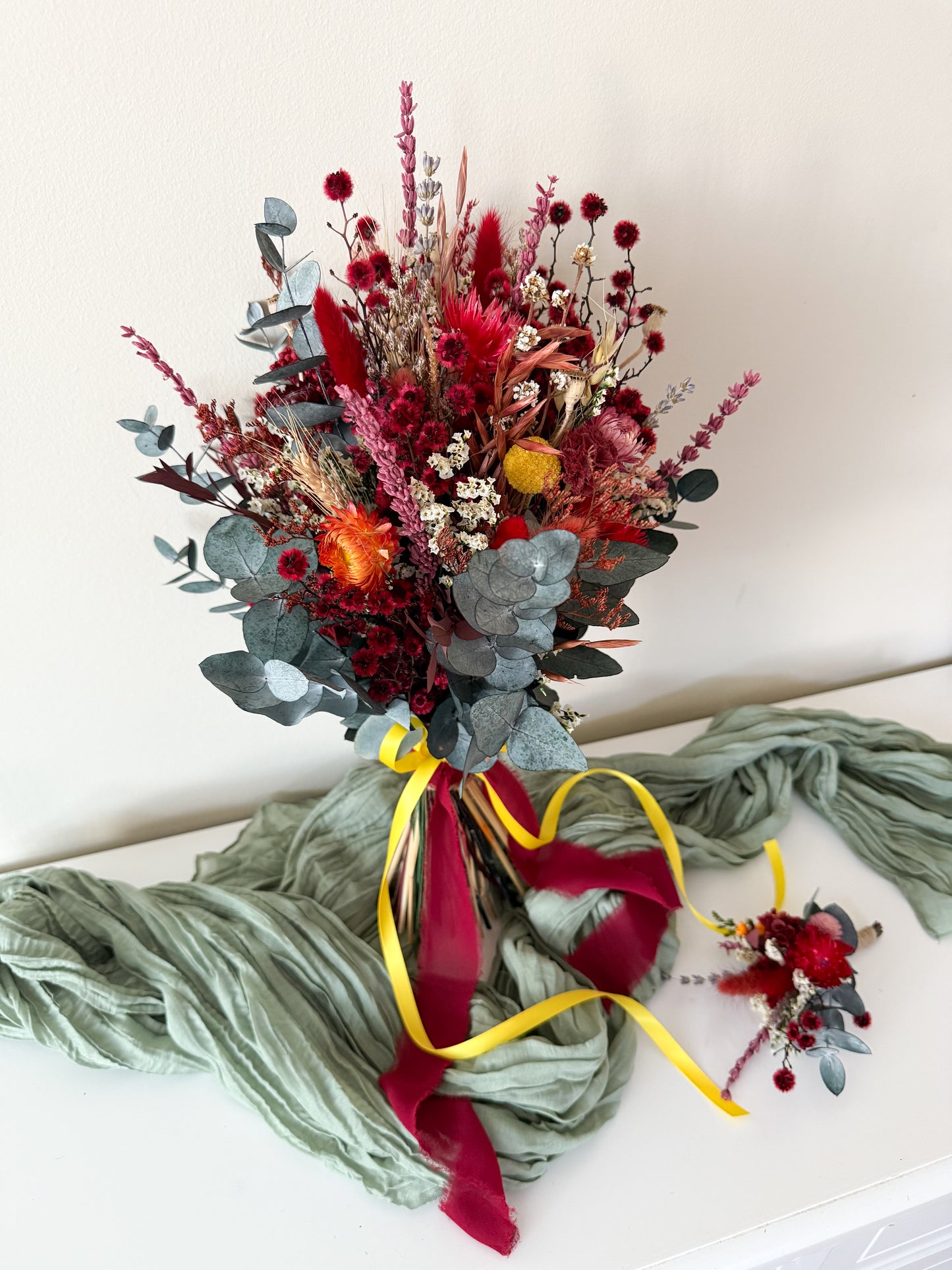 Dried Bridal Bouquet | Eucalyptus & Romantic Red