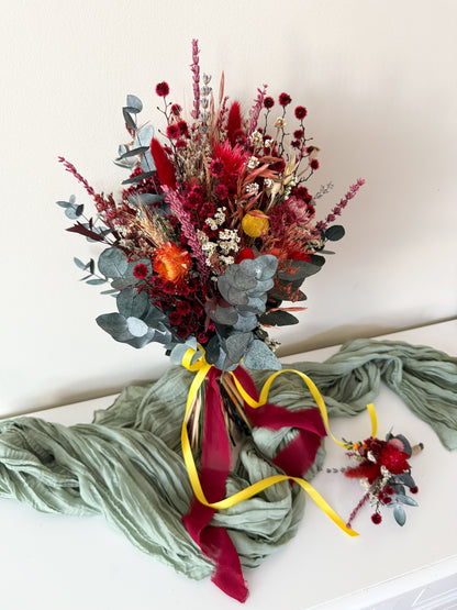 Dried Bridal Bouquet | Eucalyptus & Romantic Red