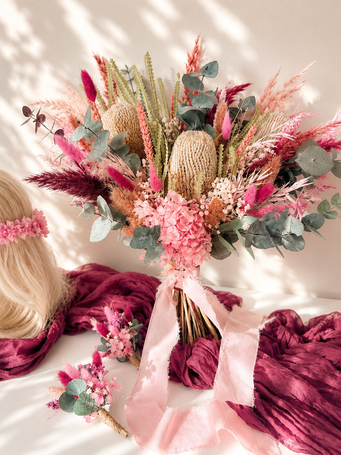 Australian Native Wedding Flower Set | Pink & Green