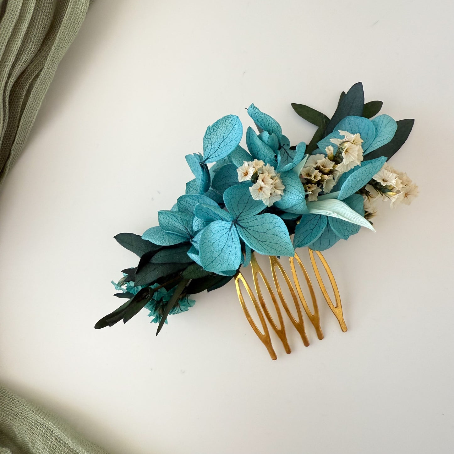Teal and White Dried Flower Wedding Bouquet | Elegant Rustic Bridal Arrangement