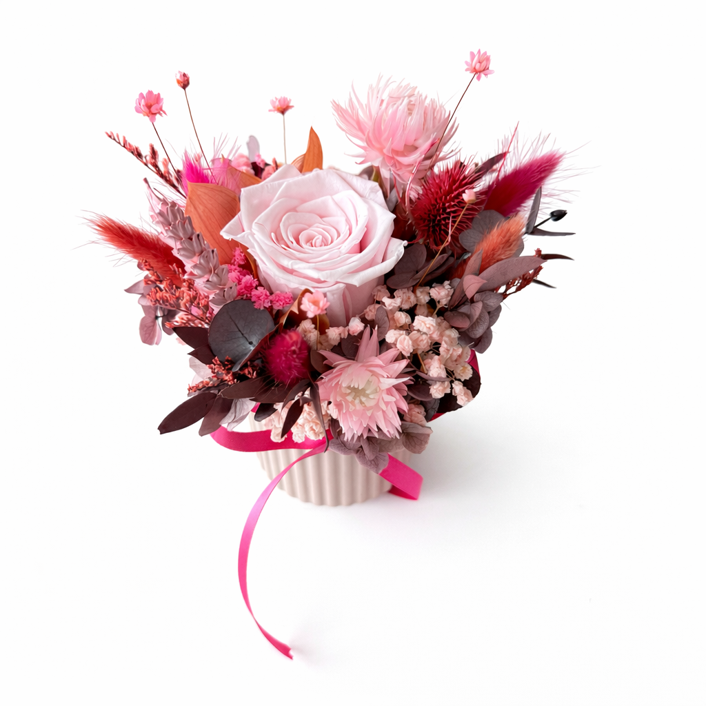 Mini pot with dried pink and red flowers Sydney florist