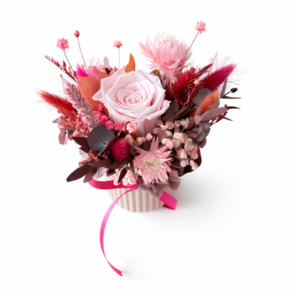 Mini pot with dried pink and red flowers Sydney florist