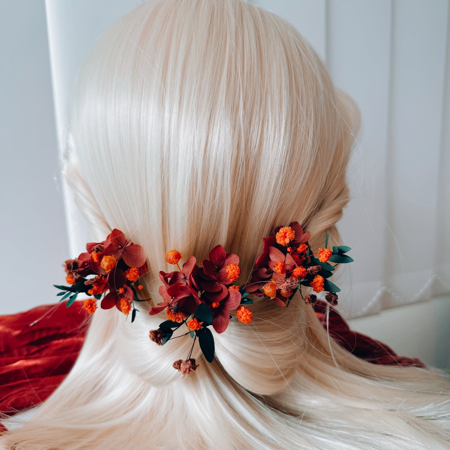 Autumn Floral Hair Pins with Green Eucalyptus