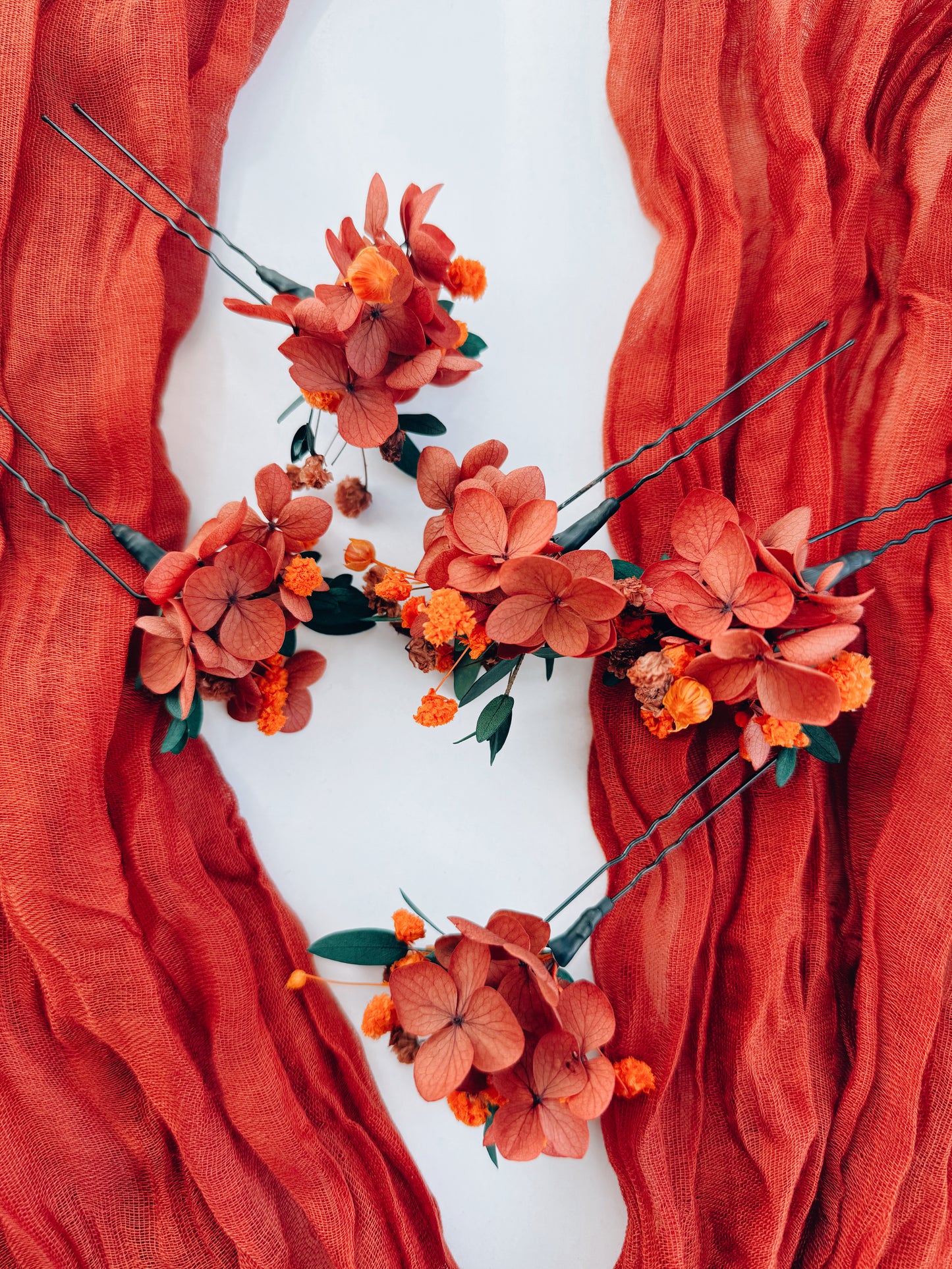 Autumn Floral Hair Pins with Green Eucalyptus