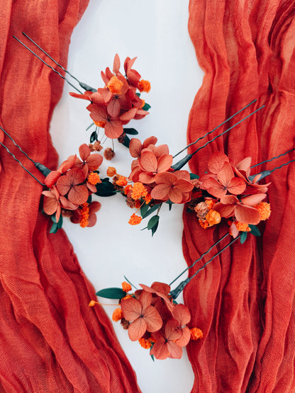 Autumn Floral Hair Pins with Green Eucalyptus