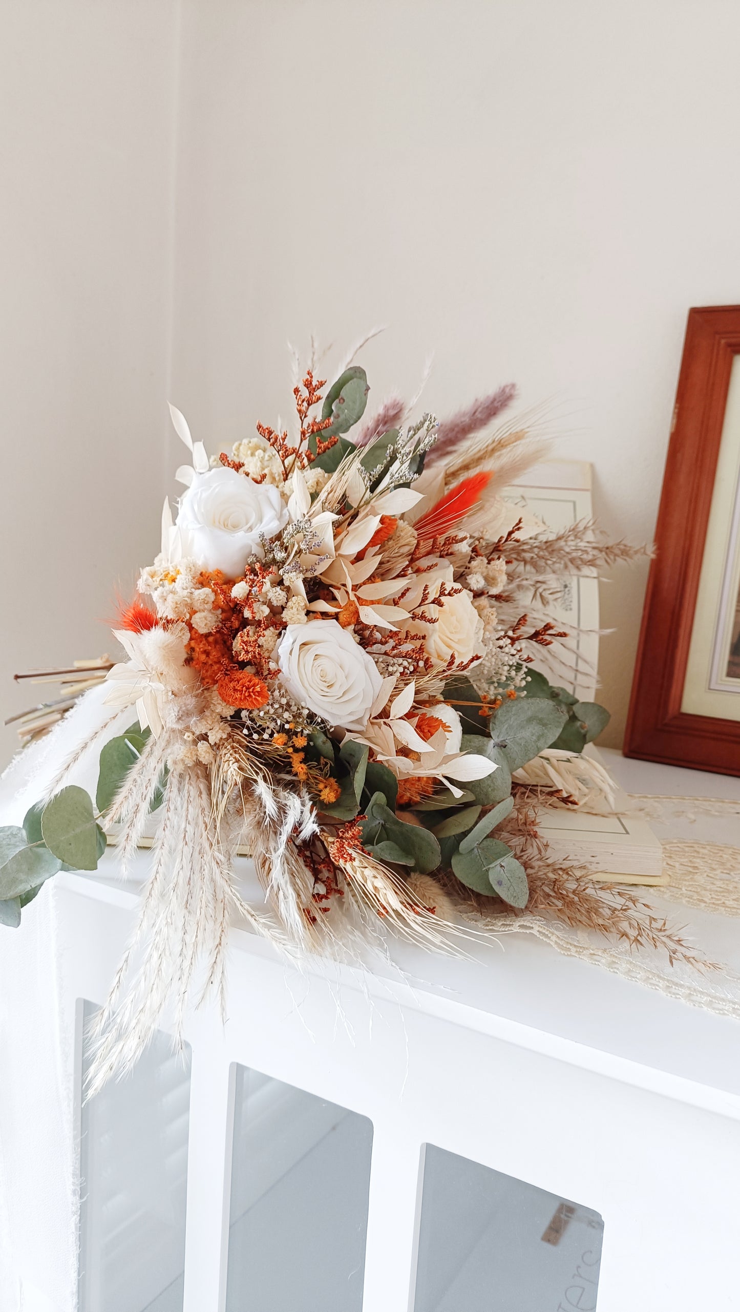 Rustic Bridal Bouquet | Eucalyptus with White & Neutral Roses