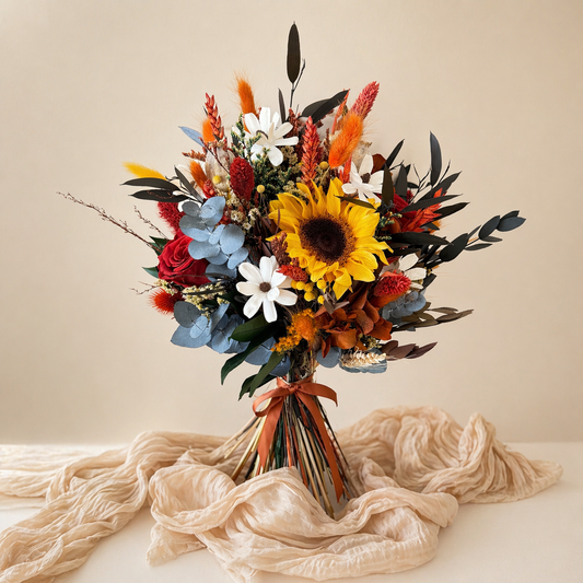 Boho Bridal Bouquet with Sunflower & Dried Florals | Australia