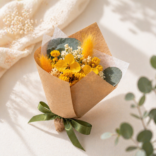 Yellow Dried Flower Bouquet – Mini Rustic Floral Gift, Wedding Favor, Bridesmaid Proposal, Handmade Arrangement