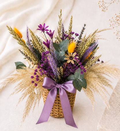 Dried Flower Basket Arrangement - Wildflower Style Floral Decor Gift