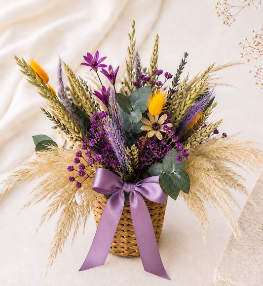 Dried Flower Basket Arrangement - Wildflower Style Floral Decor Gift