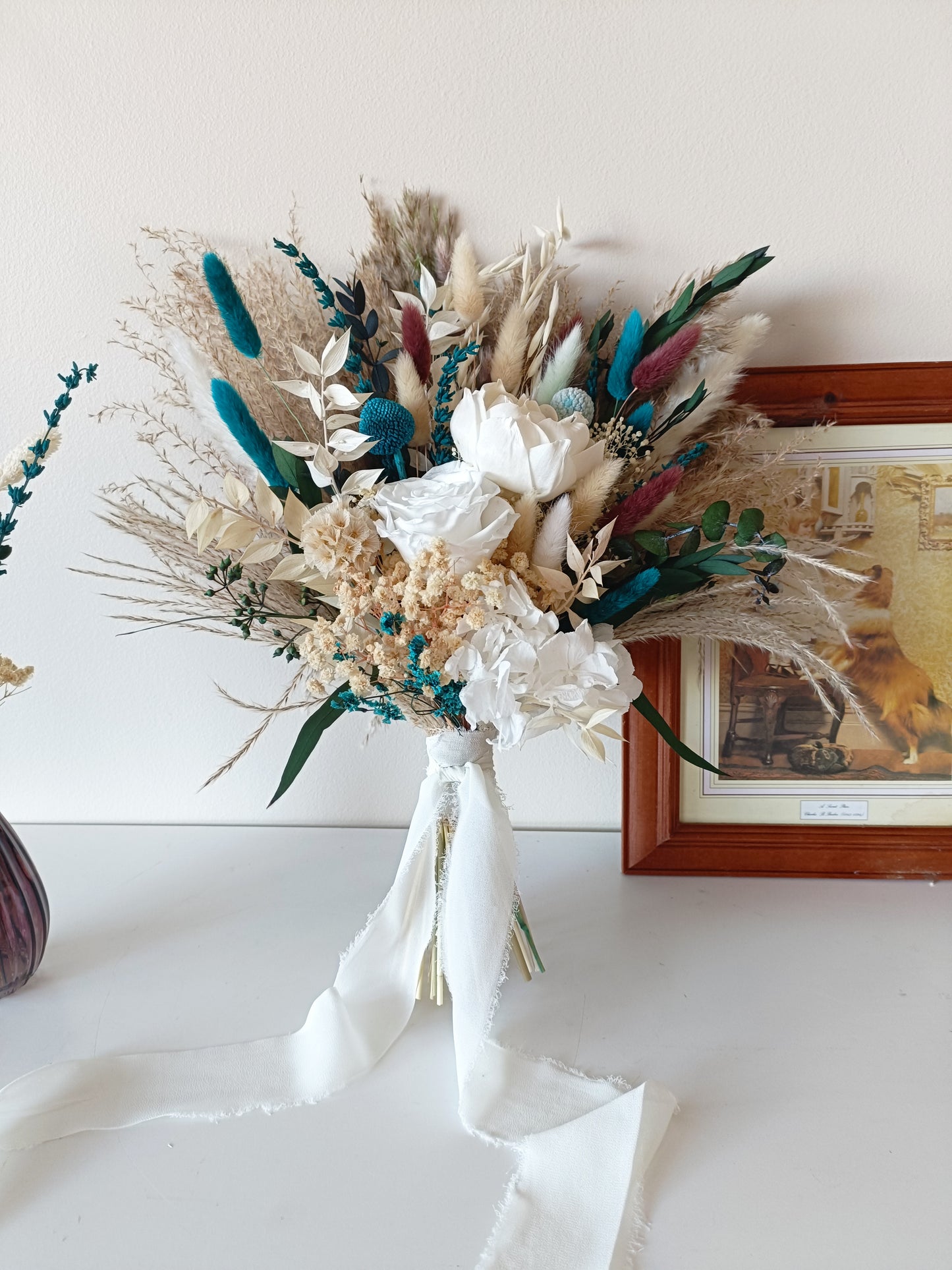 Teal and Aqua Boho Bridal Bouquet with Wildflowers