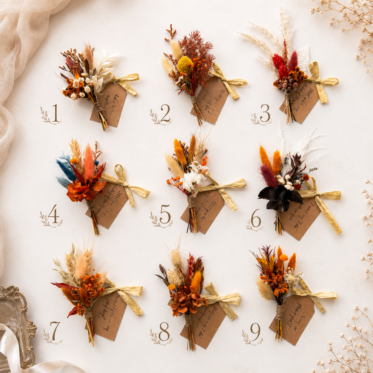 Decorative autumn terracotta flower mini bouquets