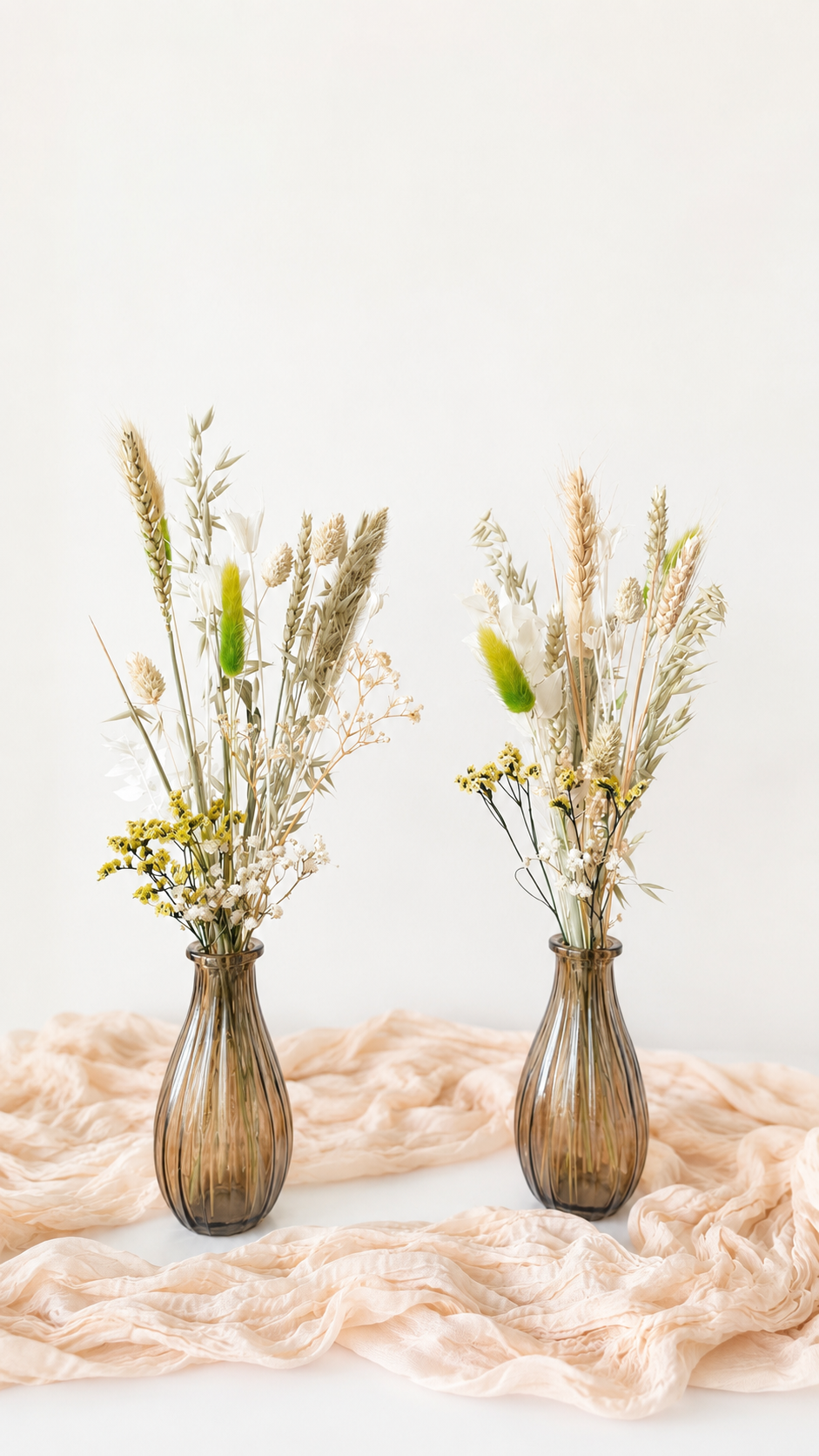 Minimalist dried botanical arrangement with bunny tails, oats and eucalyptus, sold without vase