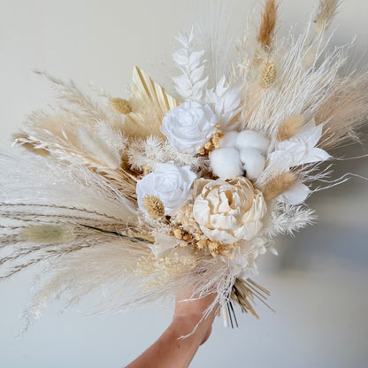 Neutral Dried Bridal Bouquet with Cotton – dried and preserved wedding flowers, product image 3 of 11