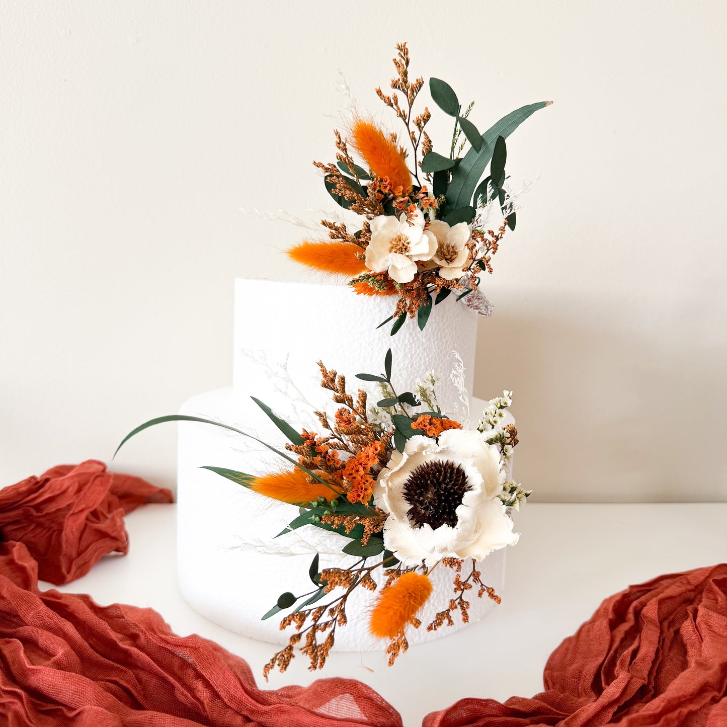 Terracotta and green dried flower cake topper handmade in Australia