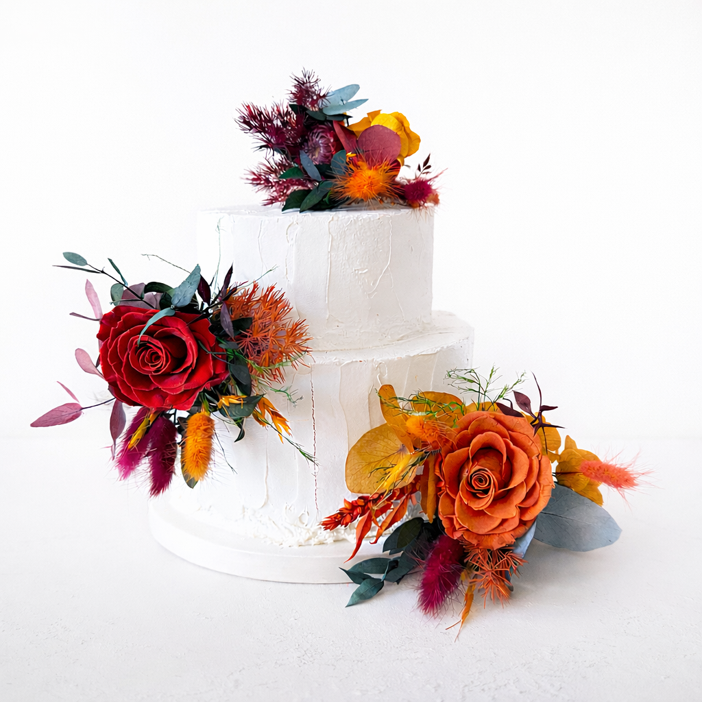 Terracotta & Burgundy Wedding Cake Flower Set