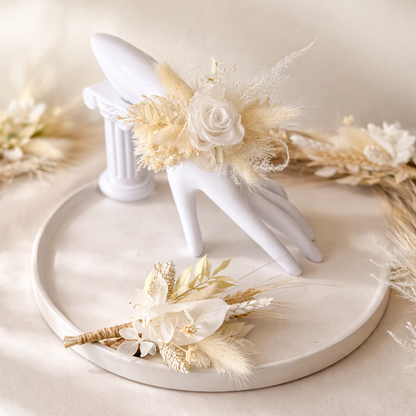 White and ivory wrist corsage