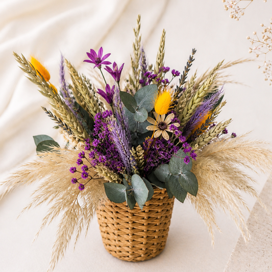Dried Flower Basket Arrangement - Wildflower Style Floral Decor Gift