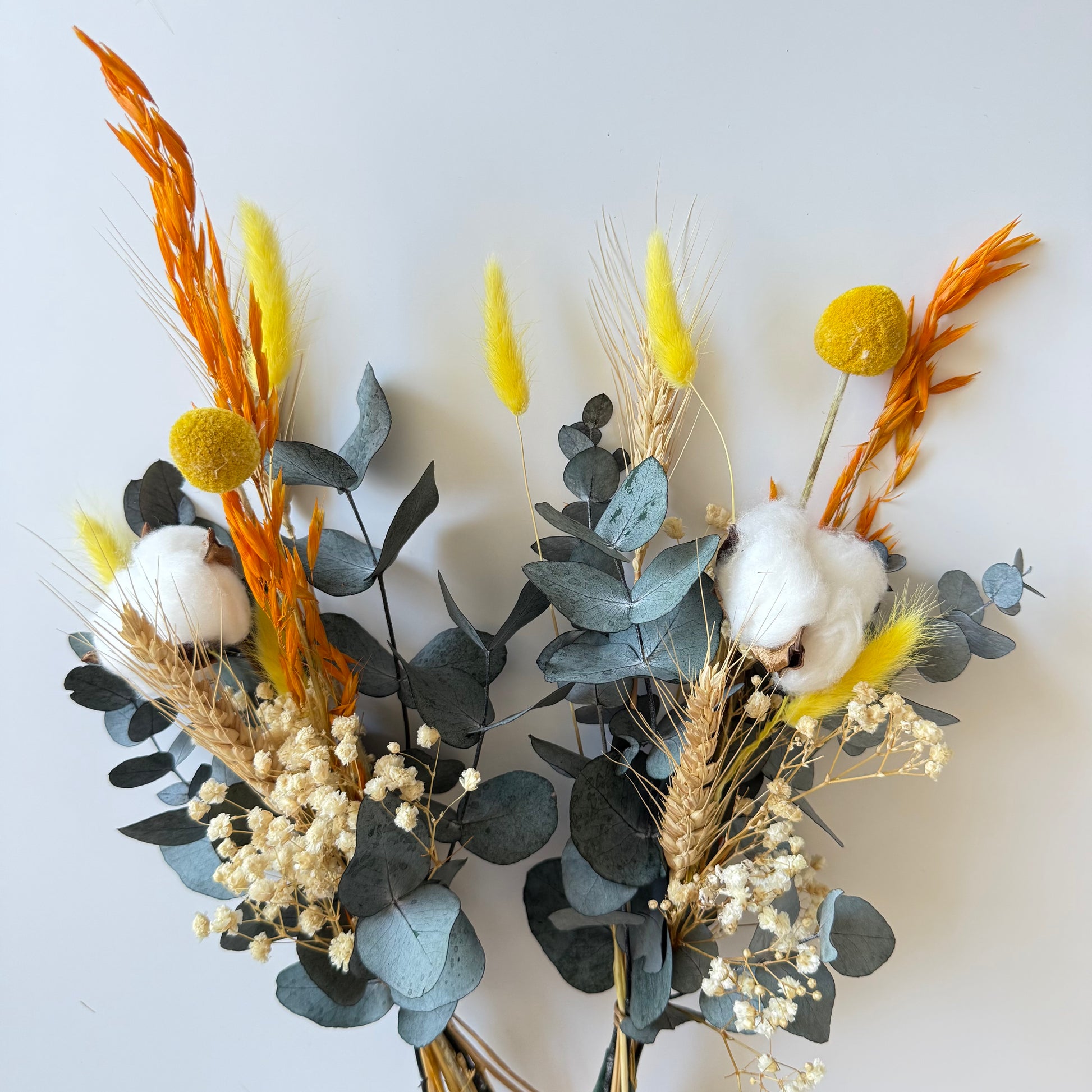Australian handmade dried flower decor with preserved eucalyptus, bunny tails, and billy buttons, ideal for rustic and modern interiors